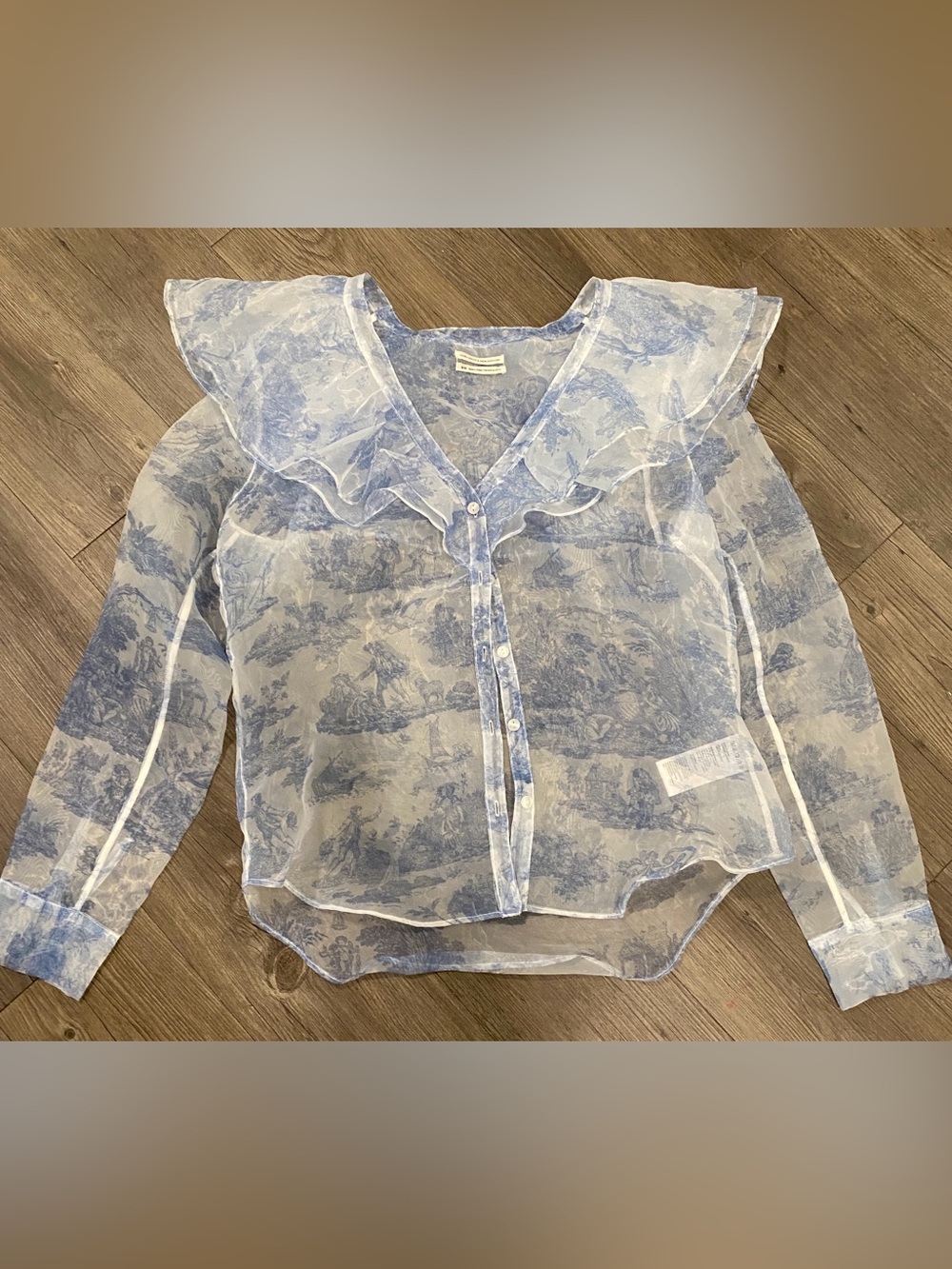 Laura Ashley & Urban Outfitters Sheer Blouse with Blue Toile Print - Picture 3 of 8